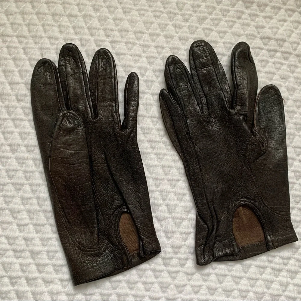 Vintage Brown Grandoe Silk Lined Wrist Length Leather Gloves Size 6.5